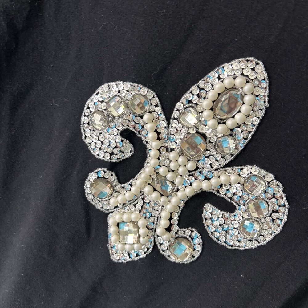 BOSTON PROPER Y2K Bling Hoodie Womens Small Black Fleur De Lis Rhinestone Jacket - Picture 7 of 11